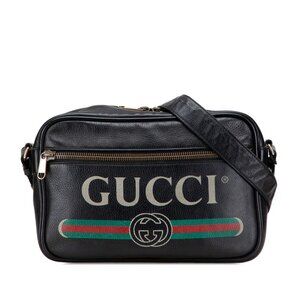 GUCCI Authentic Black Leather Shoulder Bag